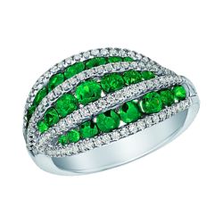 Diamond Twisted Design MultiRow Genuine Emerald Ring