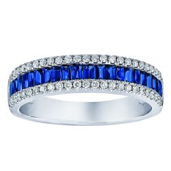 Diamond Border Genuine Baguette Sapphire Channel Set Band 