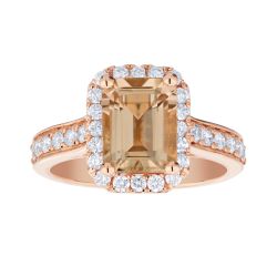 Diamond and Emerald Shaped Morganite Halo Ring