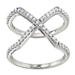 Diamond Round Outline Open "X" Ring