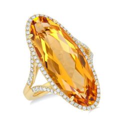 Auriel Glow 14K Yellow Gold Oval-Cut Citrine & Diamond Halo Ring