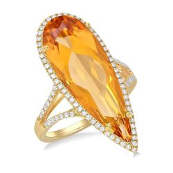 Solara Flame 14K Yellow Gold Pear-Shaped Citrine & Diamond Halo Ring