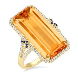 Solar Serenade 14K Yellow Gold Emerald-Cut Citrine, Sapphire & Diamond Halo Ring