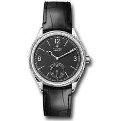 *Pre-Owned* Rolex White Gold 1908 Watch - Domed And Fluted Bezel - Black Index Arabic Dial - Alligator Leather Strap