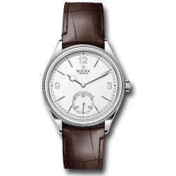  *Pre-Owned* Rolex White Gold 1908 Watch - Domed And Fluted Bezel - White Index Arabic Dial - Alligator Leather Strap