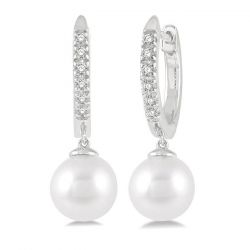 Pearl & Diamond Drop Petite Huggie Earrings