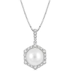 Imperial Nerissa Pearl & Halo Diamond Fashion Pendant