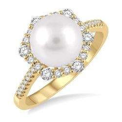 Pearl & Halo Diamond Fashion Ring