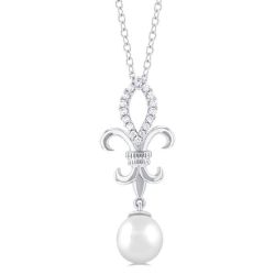 Fleur De Lis Pearl & Diamond Pendant
