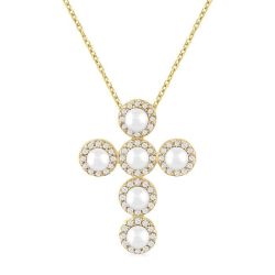 Cross Pearl & Halo Diamond Fashion Pendant