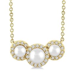 Round Shape Past Present & Future Pearl & Halo Diamond Pendant