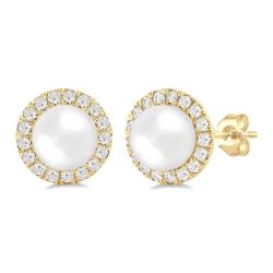 CelPhoZen 14K White Gold Diamond Halo Earrings