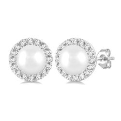VerIonCel 14K White Gold Diamond Halo Earrings