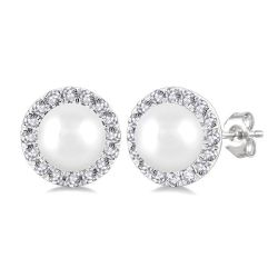 IonCelOra 14K White Gold Diamond Halo Earrings