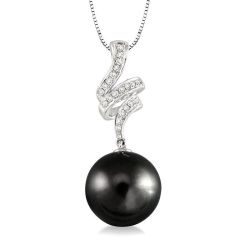 Black Pearl & Diamond Fashion Pendant