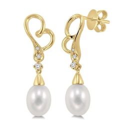 Heart Shape Pearl & Diamond Fashion Earrings