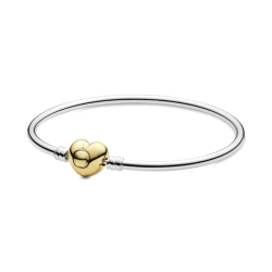 Sterling Silver with Shine Heart Clasp Bangle 7.5"