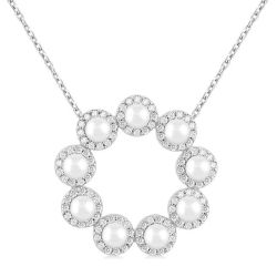 Circle Pearl & Halo Diamond Pendant