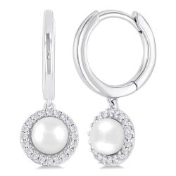 Pearl & Petite Halo Diamond Huggie Fashion Earrings