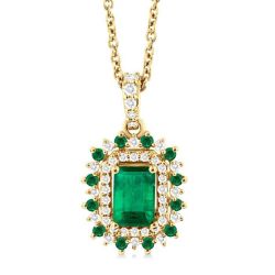 Celestia Emerald Shape Gemstone & Halo Diamond Pendant