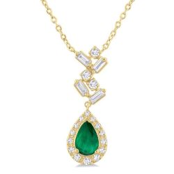 Pear Shape Scatter Gemstone & Baguette Halo Diamond Pendant