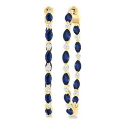 Inside-Out Marquise Shape Alternate Gemstone & Diamond Hoop Earrings