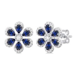 VelXeVio 14K White Gold Diamond Floral Earrings