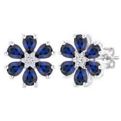 LuxXeAr 14K White Gold Diamond Floral Earrings