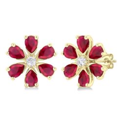 LinOn 14K White Gold Diamond Floral Earrings