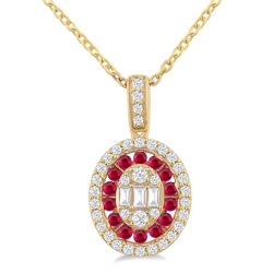 Oval Shape Gemstone & Halo Diamond Fusion Pendant