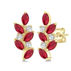 Marquise Shape Gemstone & Diamond Fashion Ear Climbers