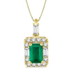  Emerald Shape Gemstone & Halo Diamond Pendant
