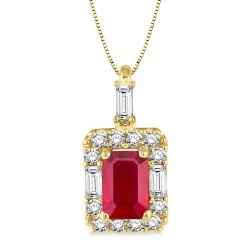 Aurora Emerald Shape Gemstone & Halo Diamond Pendant