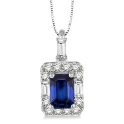 Haven Emerald Shape Gemstone & Halo Diamond Pendant