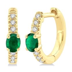 Oval Shape Gemstone & Petite Diamond Huggie Fashion Earrings