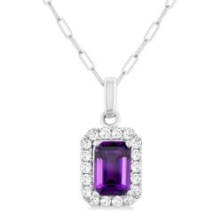 Lyric Emerald Shape Gemstone & Halo Diamond Pendant