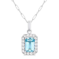 Aster Emerald Shape Gemstone & Halo Diamond Pendant