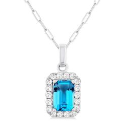 Wisteria Emerald Shape Gemstone & Halo Diamond Pendant