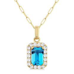 Octagon Blue Topaz & Diamond Pendant in 14K Yellow Gold