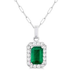 Thalia Emerald Shape Gemstone & Halo Diamond Pendant