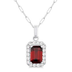 Vesper Emerald Shape Gemstone & Halo Diamond Pendant