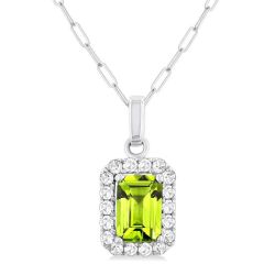 Celestia Emerald Shape Gemstone & Halo Diamond Pendant