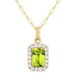 Aria Emerald Shape Gemstone & Halo Diamond Pendant