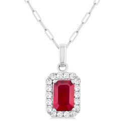 Echo Emerald Shape Gemstone & Halo Diamond Pendant