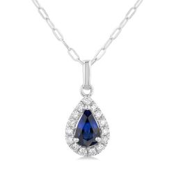 Nimbus Pear Shape Gemstone & Halo Diamond Pendant
