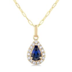 Vale Pear Shape Gemstone & Halo Diamond Pendant