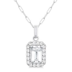 Sonata Emerald Shape Gemstone & Halo Diamond Pendant