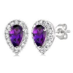 AeValOn ArOraCa 14K White Gold Diamond Halo Earrings