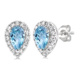 VerLysCa 14K White Gold Diamond Halo Earrings