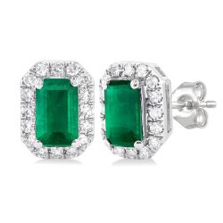 NoPhoAr 14K White Gold Diamond Halo Earrings